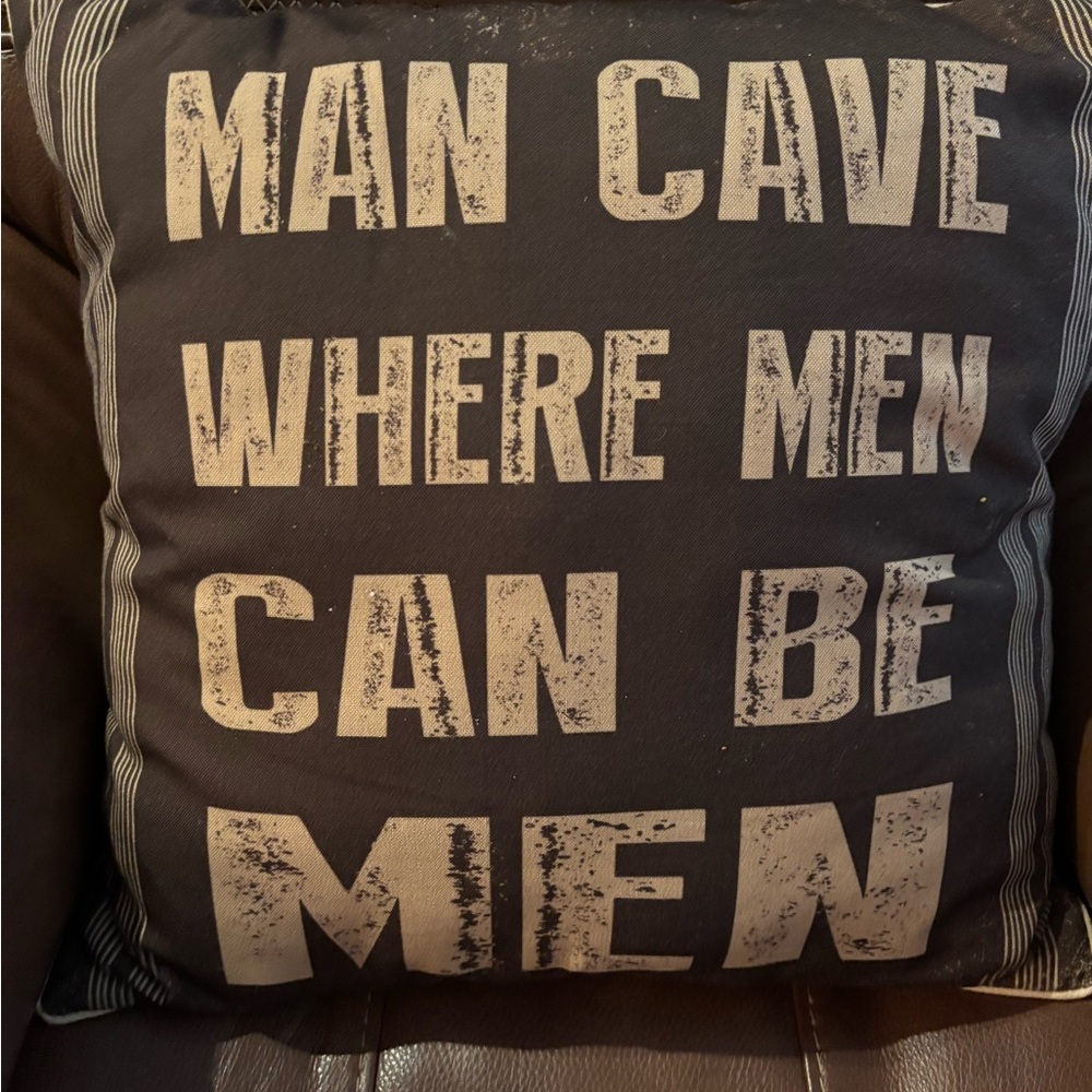 Brown and White Man Cave Throw Pillow